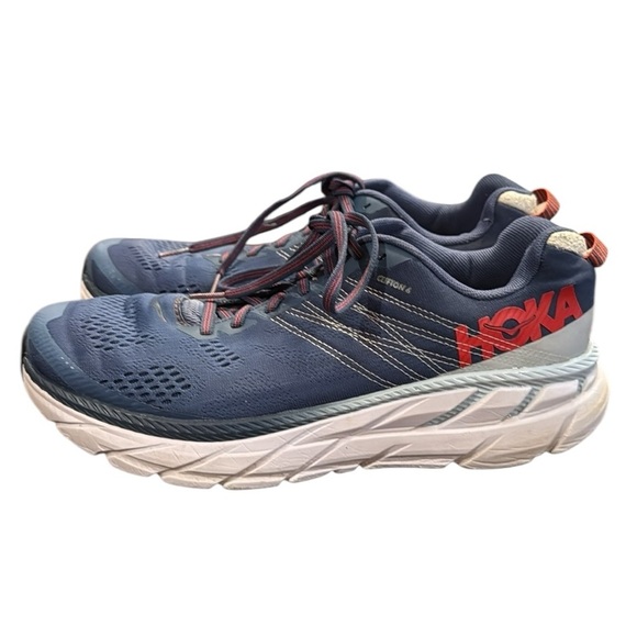 Hoka One One Clifton 6 Athletic Running Sneaker Shoe Blue/Red Walk Comfort 9.5 - Picture 1 of 16